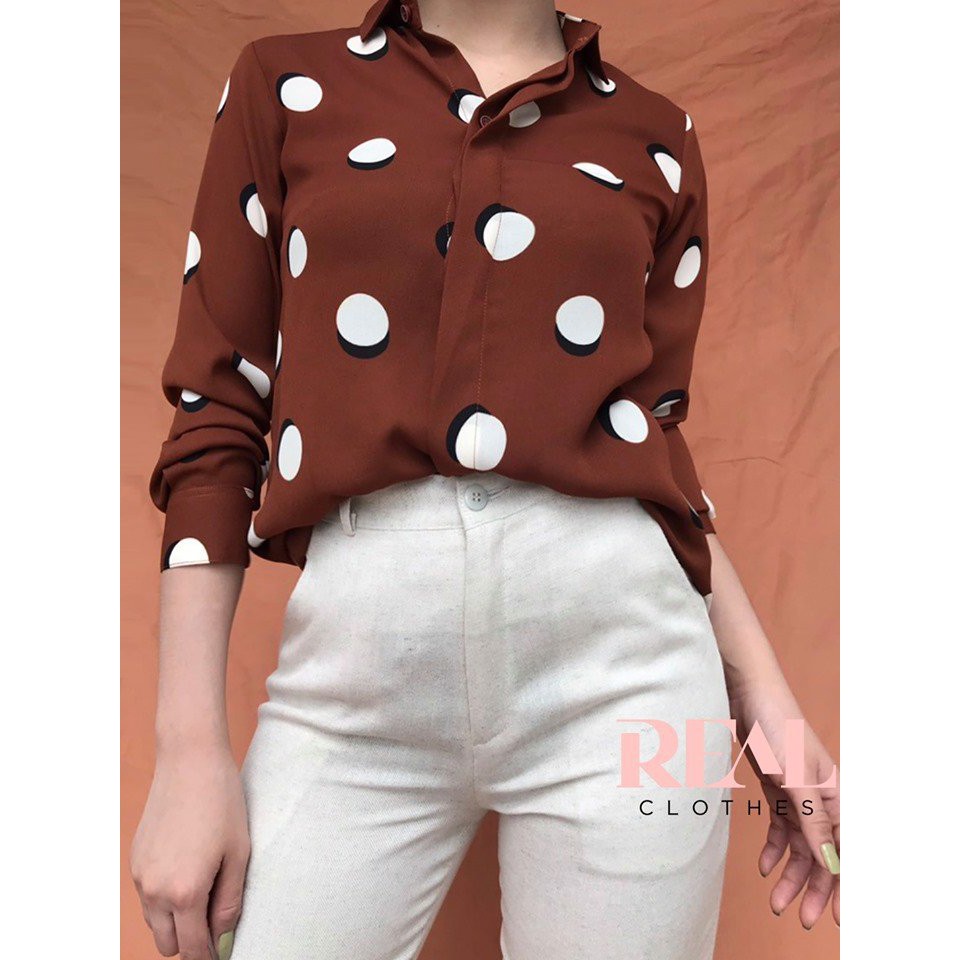 [SALE] Sơ mi chấm bi nâu - SALE size XS