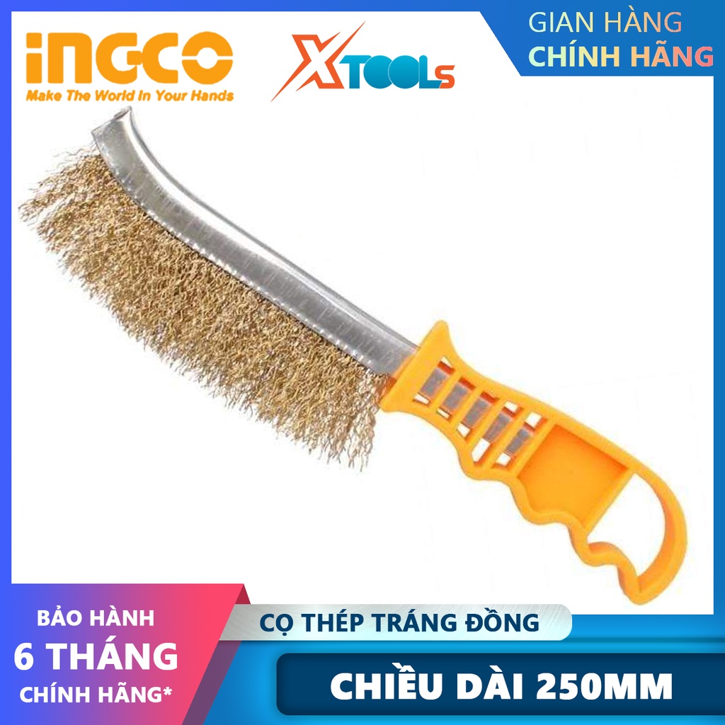 Cọ thép tráng đồng INGCO HWB02250 | Cọ vệ sinh rỉ sắt Chiều dài 250mm- 60/T Tay cầm nhựa Tráng đồng cọ rửa các bụi bặm,