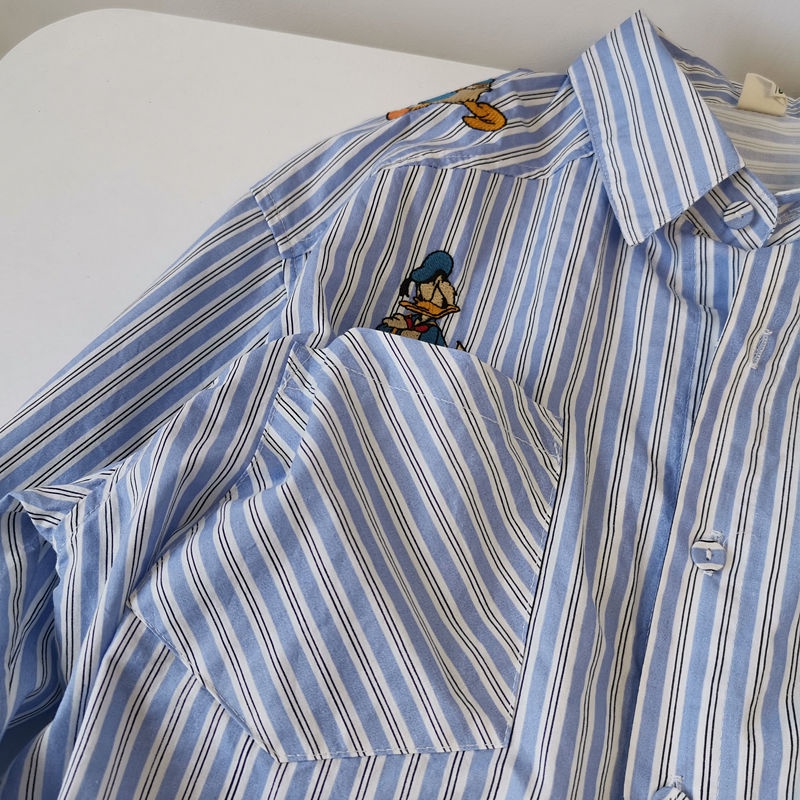 Áo Sơ Mi Tay Dài Kẻ Sọc In Họa Tiết Hoạt Hình Phong Cách Cổ Điển Thời Trang Cho Nữ