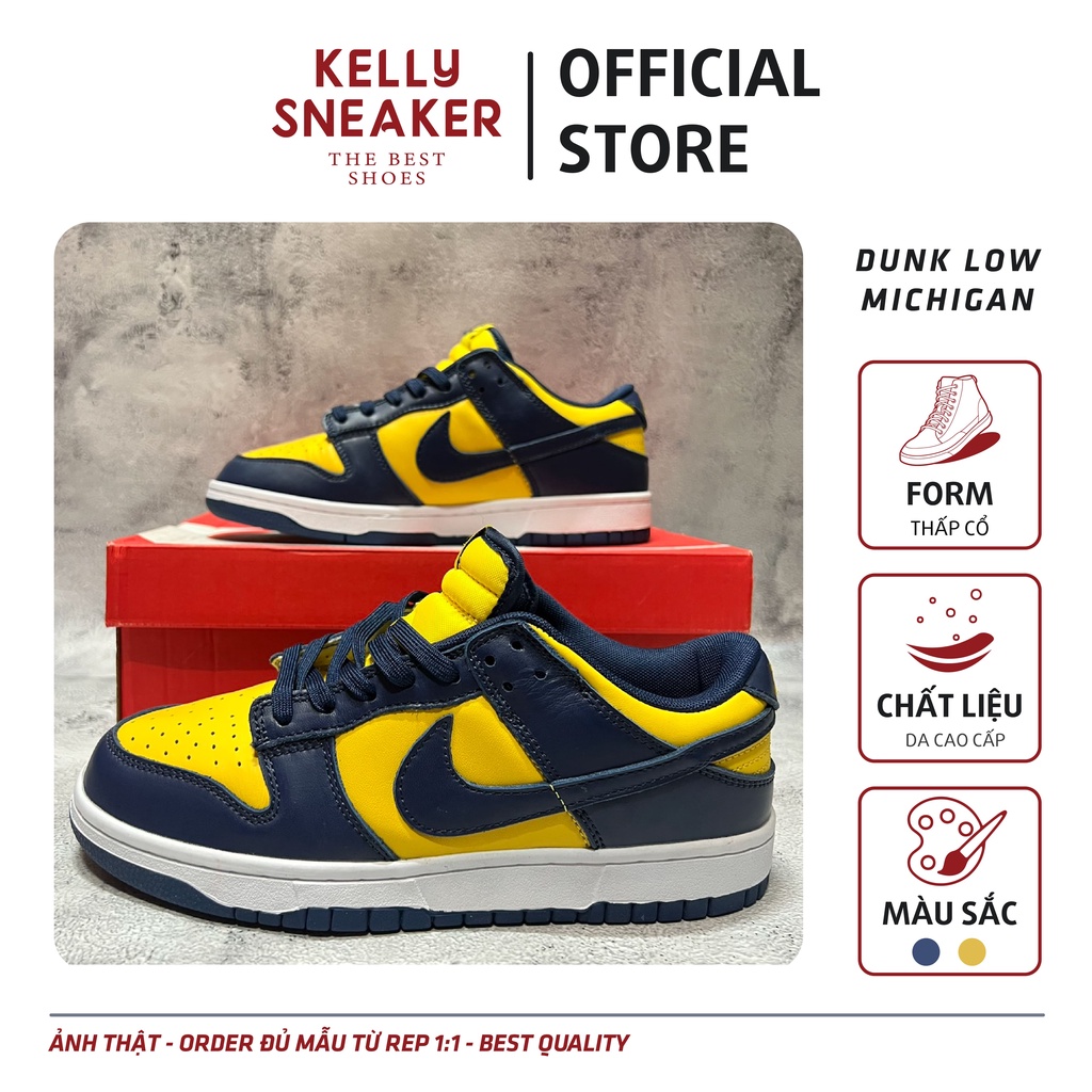 Giày Thể Thao Sneakers Dunk Low “Machigan” Vàng Xanh Navy - Bản Cao Cấp (Ảnh Thật + Hàng Sẵn)