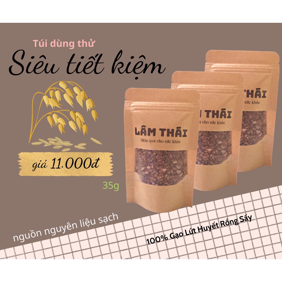 Gạo lứt sấy Lâm Thái túi 35g, có nhiều vị và dinh dương cao, phù hợp để ăn sáng, hỗ trợ giảm cân và ăn kiêng