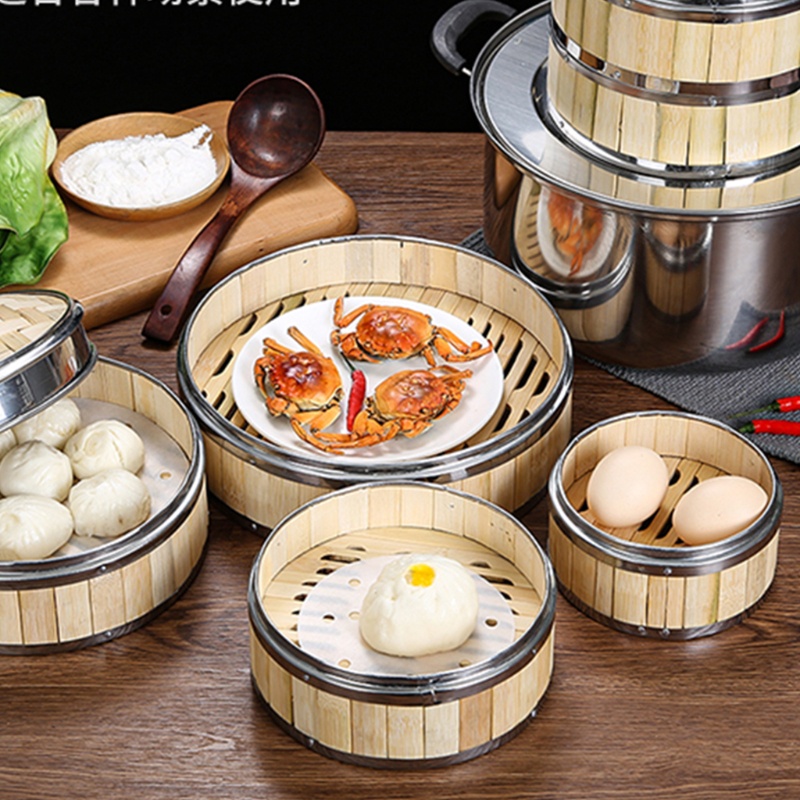 1 Nồi Hấp Bánh Bao Bằng Tre Có Nắp Inox Tiện Dụng Cho Nhà Bếp