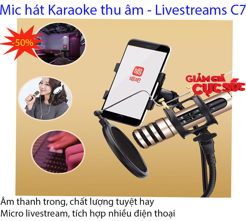 MIC HÁT KARAOKE - LIVESTREAM THU ÂM C7 Pro; Chất lượng âm thanh đỉnh cao, Model C7-332