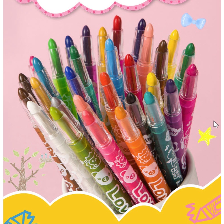 Bút sáp vặn cho bé tập tô 12/18/24 màu mẫu dễ thương loại ngắn / Dài