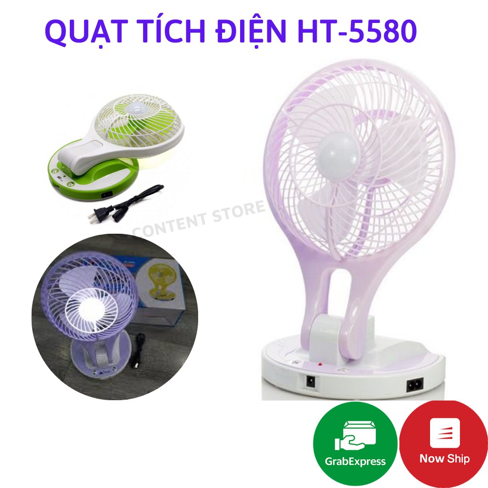 Quạt Tích Điện 5580 Mini Fan 2 In 1 Gấp Gọn + Đèn Chiếu Sáng Thông Minh 2 Chế Độ Gió