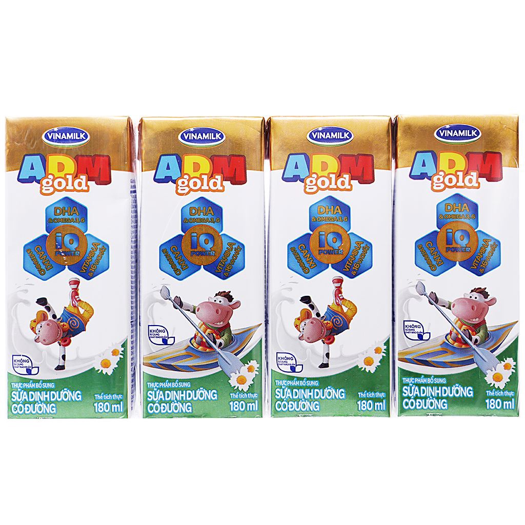 Thùng Sữa Dinh Dưỡng Tiệt Trùng Vinamilk Adm Iq Gold 1 Lốc 4 Hộp 180ml Giàu Canxi Và Vitamin A