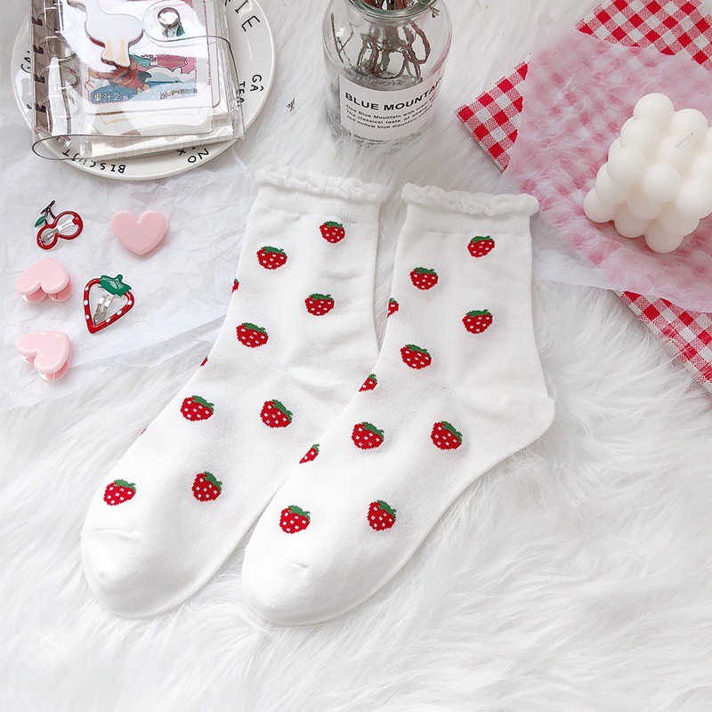 Vớ cotton mềm cổ cao đến mắt cá chân in hình hoa/ đầu lâu dễ thương cho nữ