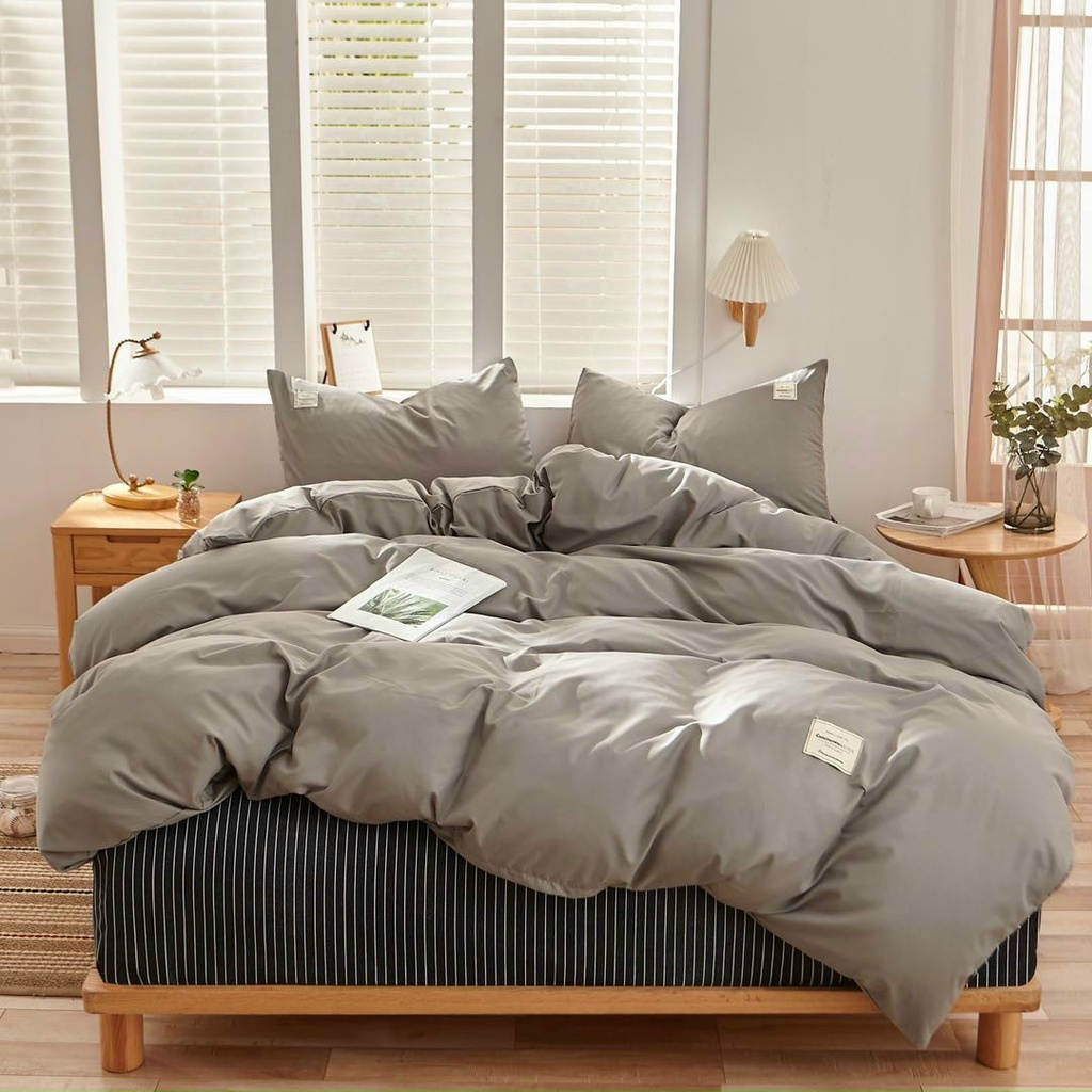 Bộ chăn ga gối cotton tici mix kẻ mới vải mềm mịn, không phai màu