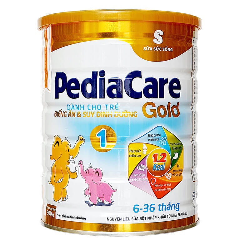 Sữa Pedia Care Gold số 1 Hộp 900g giúp trẻ biếng ăn bắt kịp tốc độ tăng trưởng.