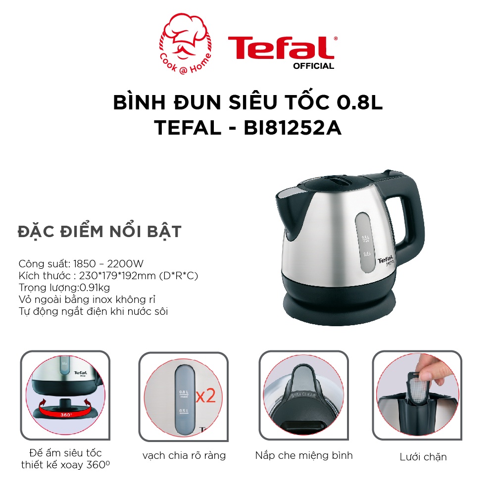 Bình đun siêu tốc Tefal Mini Aprecia BI81252A - 0.8L, 1850W