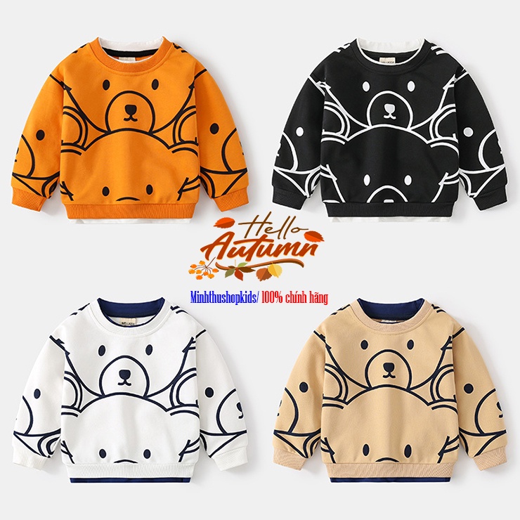 Áo nỉ bé trai WELLKIDS áo da cá cho bé họa tiết gấu hàng xuất Âu Mỹ
