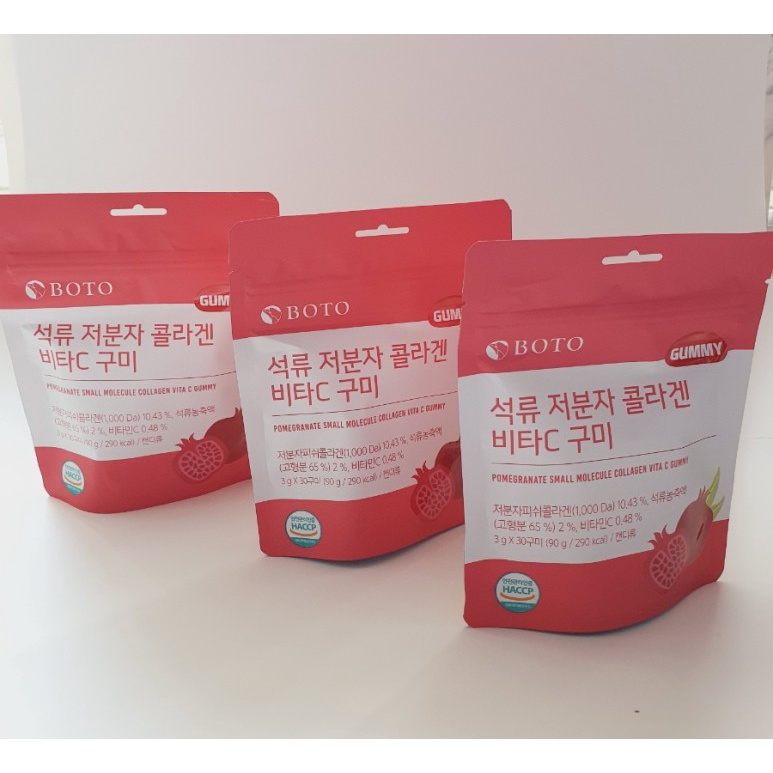 Kẹo Dẻo Collagen Lựu  Vitamin C Gummy BOTO 30viên Hàn Quốc Dưỡng Trắng Mịn Da căng bóng