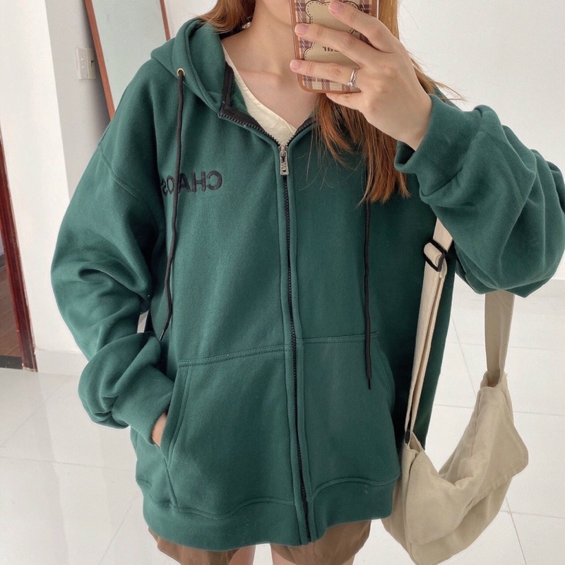 Áo Khoác Hoodie zip nỉ bông CHAOS màu XAMH/KEM/XÁM  Nam nữ unisex/FREESHIP  Áo Hoodie dây kéo form rộng Jaystoree