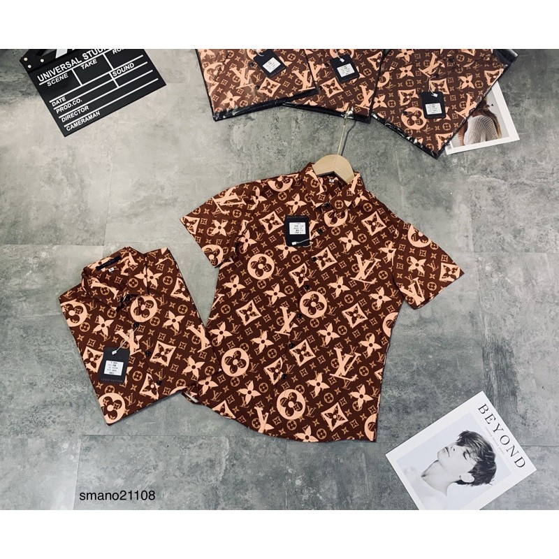 ⚡️ 𝐋𝐈𝐌𝐈𝐓𝐄𝐃 ⚡️Sơ Mi Nam - Sơ Mi cộc Lv hoạ tiết vân hoa nâu new