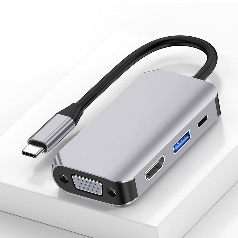 Cáp chuyển đổi USB Type c to HDMI, VGA, USB A, USB C 4in1 dùng cho Macbook, Dell XPS, HP Envy, SAMSUNG DEX  cao cấp