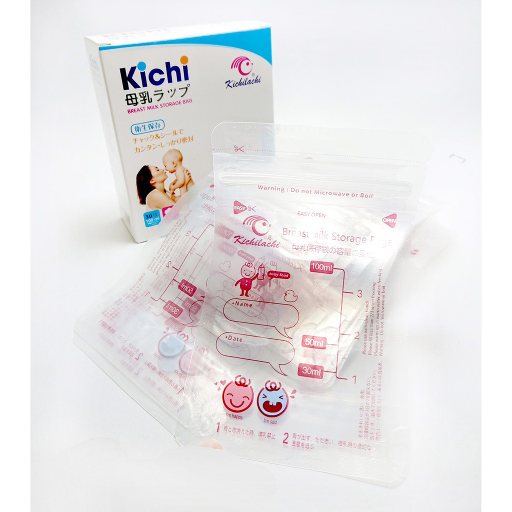 Bộ 30 túi trữ sữa Kichilachi Nhật Bản100ml / tặng kèm bút ghi chú không phai