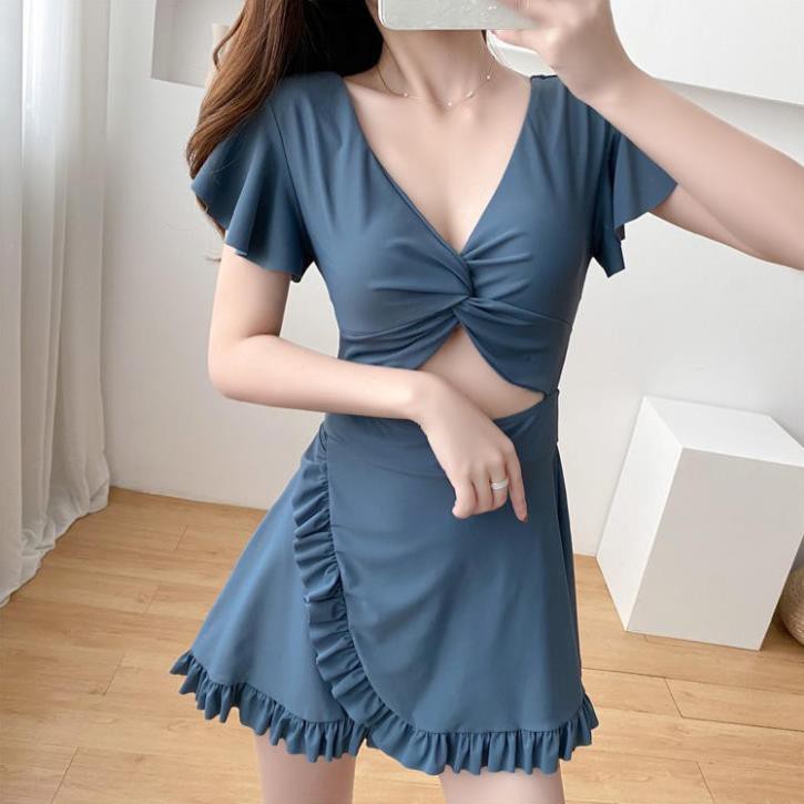 Đồ Bơi Nữ Kín Đáo (Tím than) - Bikini Áo Tắm 1 Mảnh Dạng Váy (Hàng Quảng Châu)