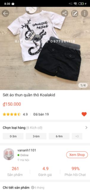 Bộ áo cộc quần thô mềm Koalakid xuất dư xịn cho bé