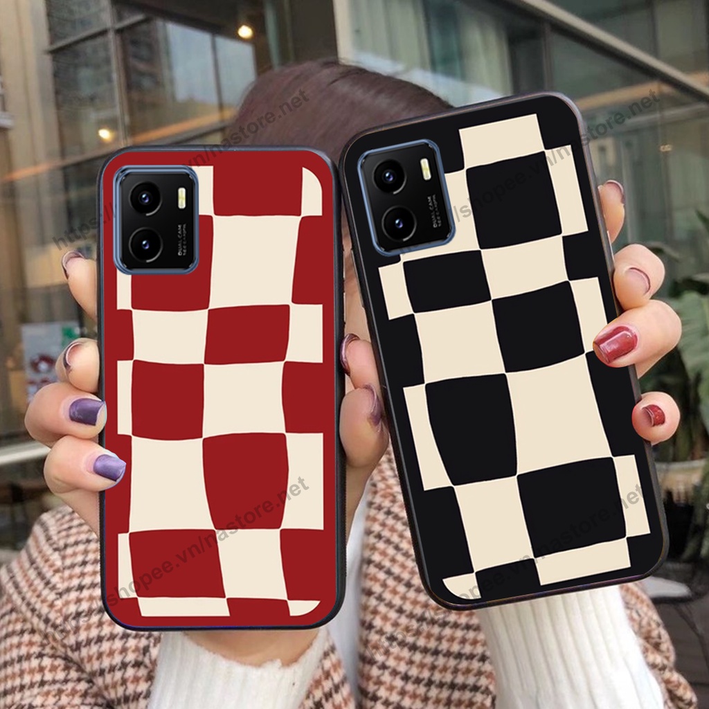 Ốp lưng Vivo Y15s mặt cười, họa tiết caro đơn giản đẹp cute