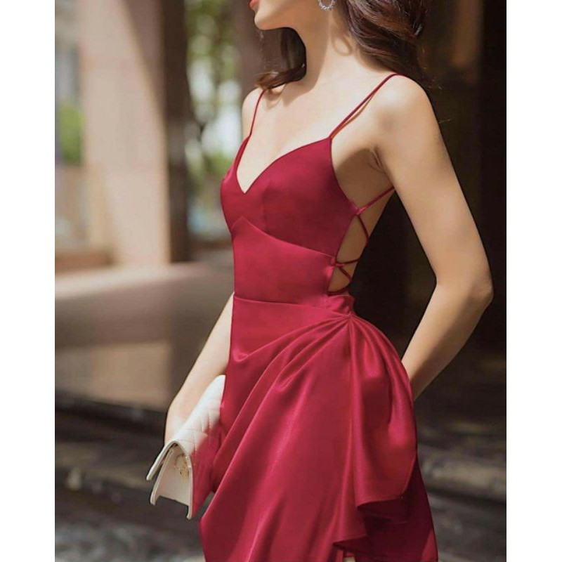 Đầm maxi 2 dây đan lưng thả tà