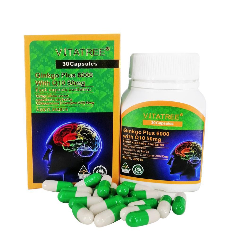 Viên uống bổ não Vitatree Ginkgo 6000 Mg with CQ10 50mg - Hộp 60 viên