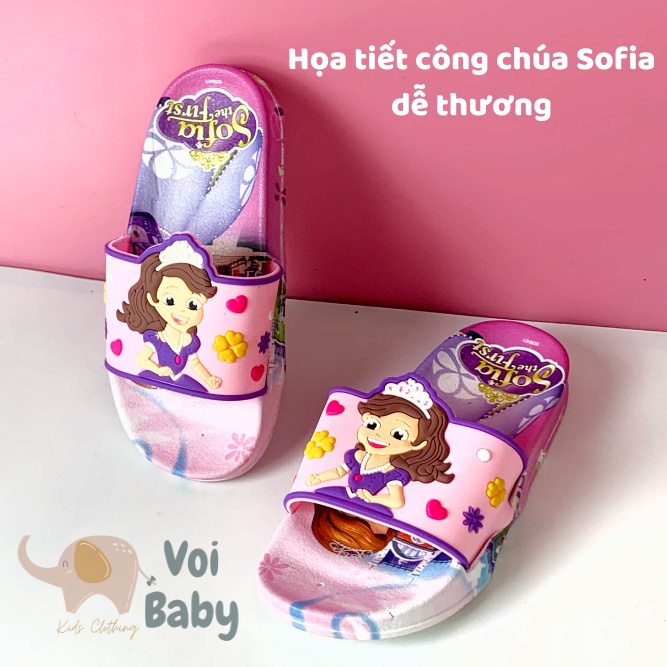 Dép trẻ em, dép lê Sofia màu hồng tím size 30-35