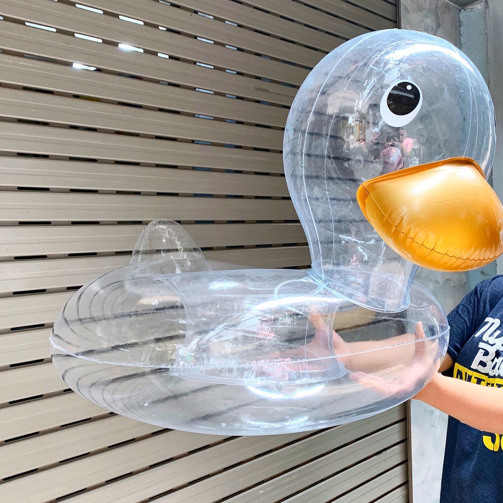 Phao Bơi Bơm Hơi Hình Chú Vịt Trong Suốt Dành Cho Bé Vui Chơi