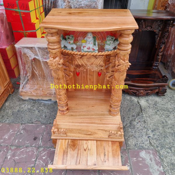 Bàn thờ thần tài ông địa gỗ xoan ngang 68cm mẫu đẹp