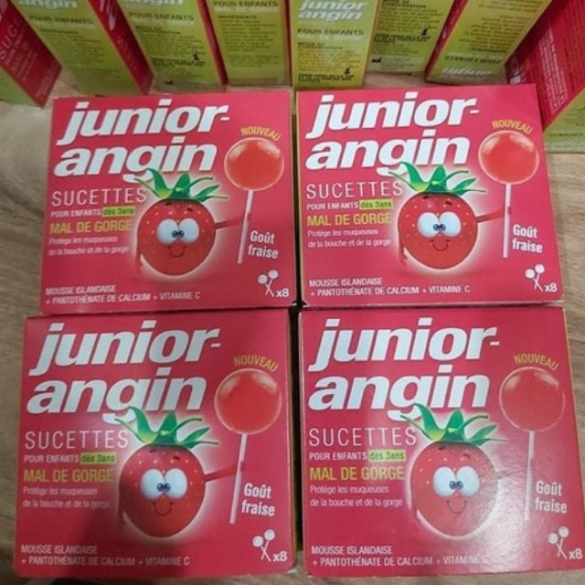 Kẹo Mút Vị Dâu Tây Pháp Junior Angin Sucettes Giảm Ho Đau_Họng Cho Bé từ 3 Tuổi - KẸO LITTLE REMEDIES SORE THROAT POPS