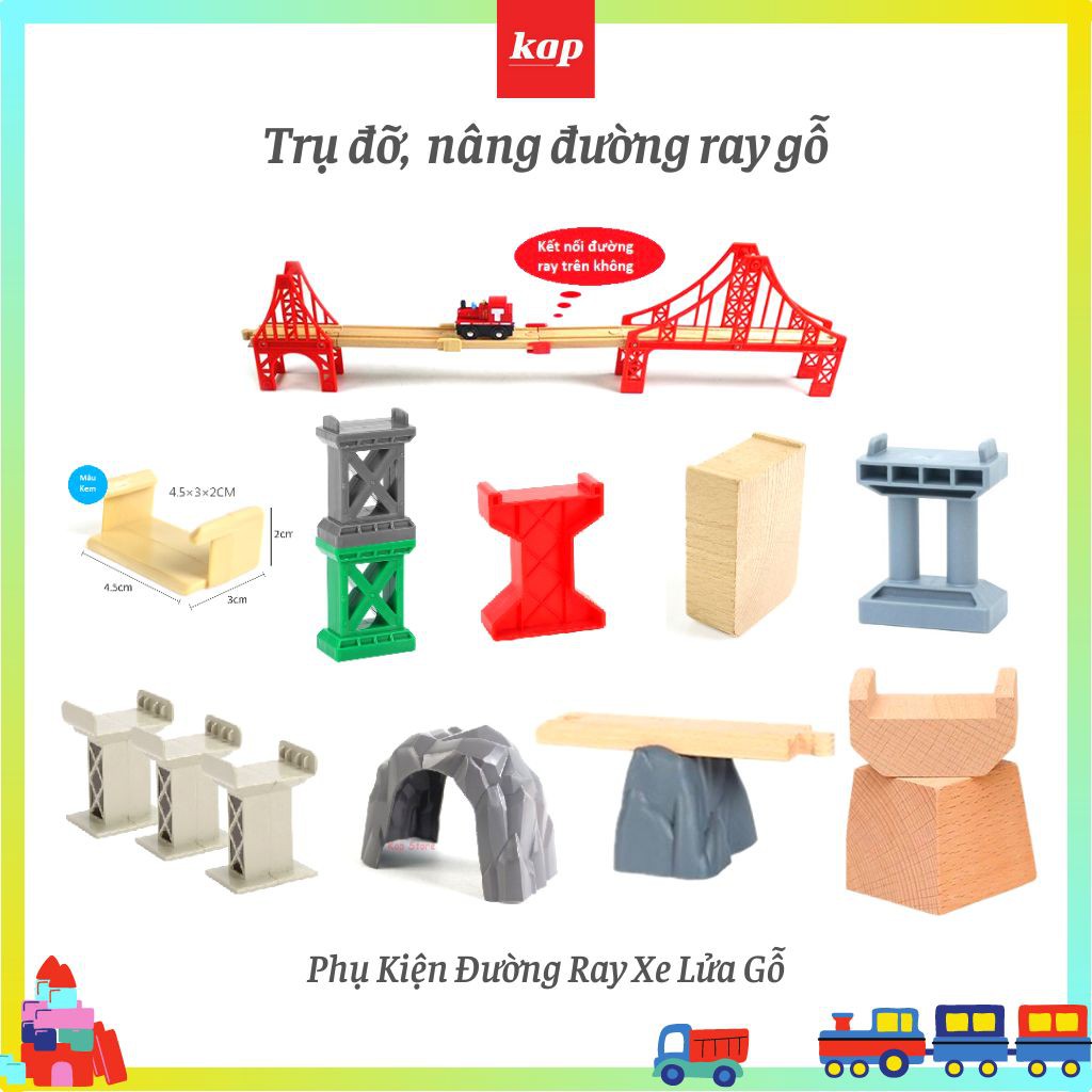 Nút kết nối 2 đường ray xe lửa ngược hướng, Trụ đỡ đường ray - đường ray xe lửa gỗ