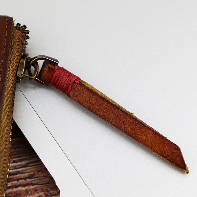 Ví Da Thật Đựng Tiền Xu Có Khóa Kéo Phong Cách Vintage Thẻ