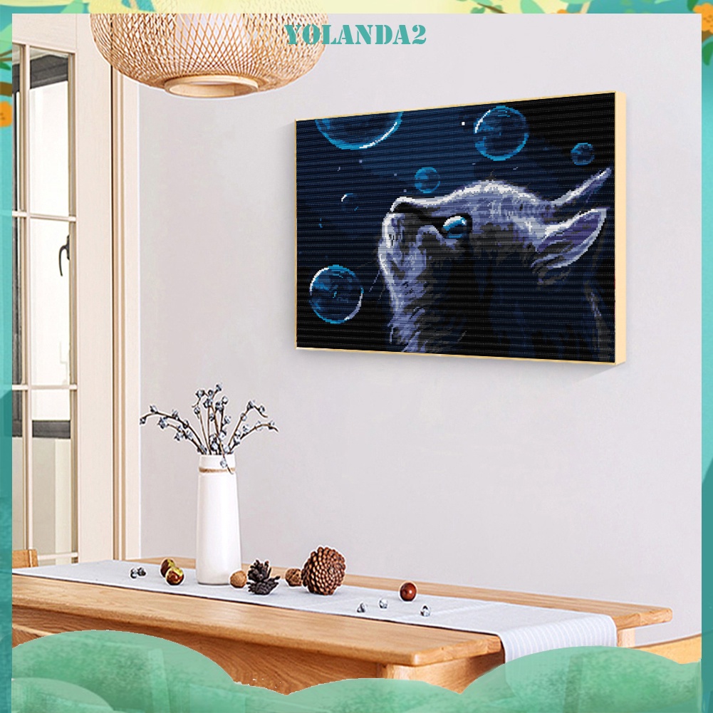 Tranh thêu chữ thập 14CT hình mèo đêm toàn bộ