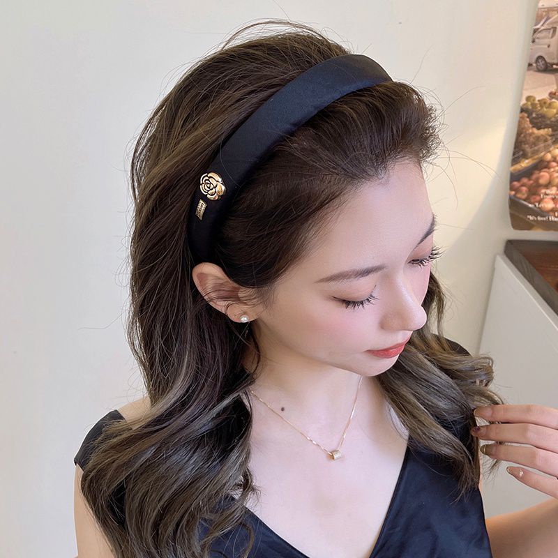 Băng Đô Cài Tóc Hoa Trà Đen Trắng Thời Trang Cao Cấp Cho Nữ
