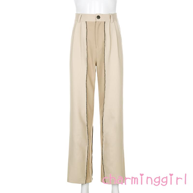 Quần dài ống suông rộng lưng cao họa tiết kẻ sọc dành cho nữ | BigBuy360 - bigbuy360.vn