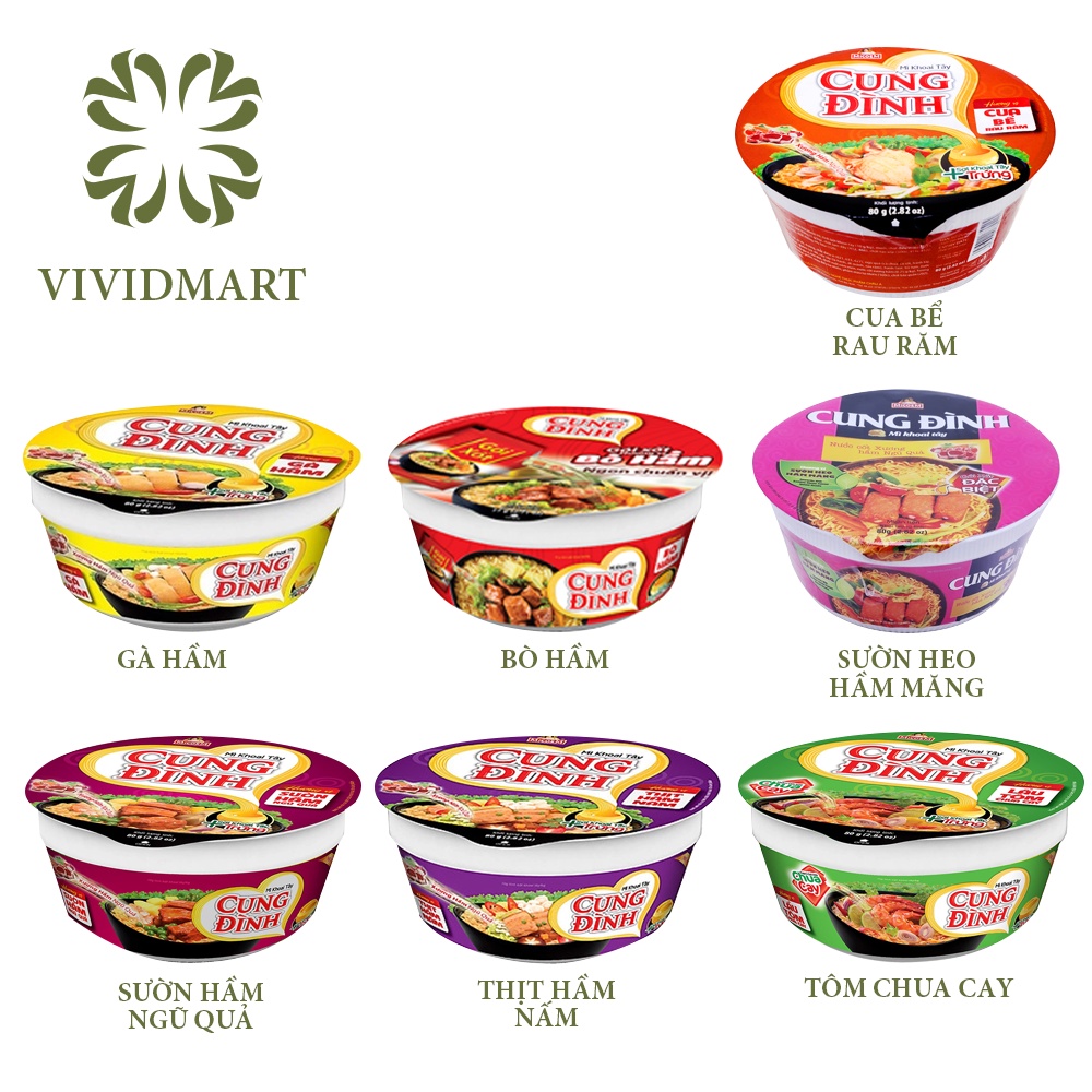MÌ TÔ CUNG ĐÌNH VỊ THỊT, SƯỜN HEO HẦM MĂNG/ NGŨ QUẢ/ NẤM, TÔM CHUA CAY, BÒ, GÀ, CUA BỂ RAU RĂM – HỘP85G - MICOEM