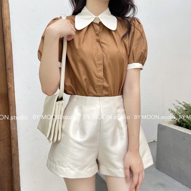 Áo sơ mi kiểu tay bồng tiểu thư thiết kế BY MOON - ảnh thật A009