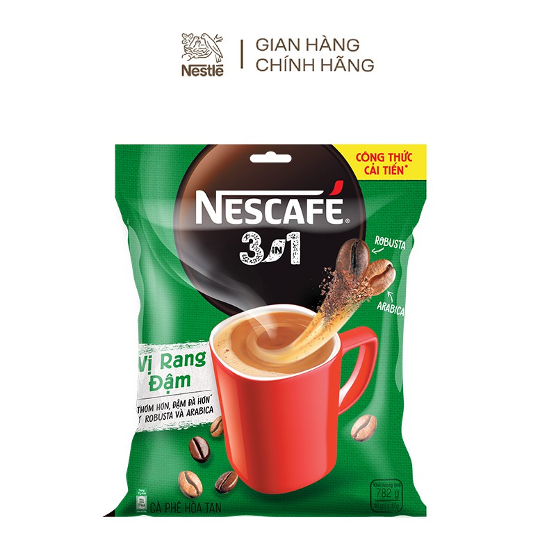 Cà phê hòa tan Nescafé 3in1 công thức cải tiến - vị rang đậm (Bịch 46 gói x17g)
