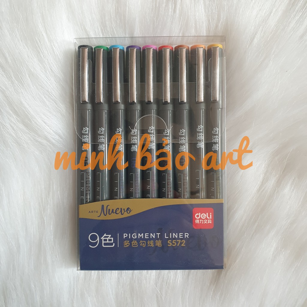 BỘ 9 CÂY BÚT ĐI NÉT MÀU DELI (NGÒI BỌC KIM LOẠI 0.5MM - MÀU GỐC NƯỚC)