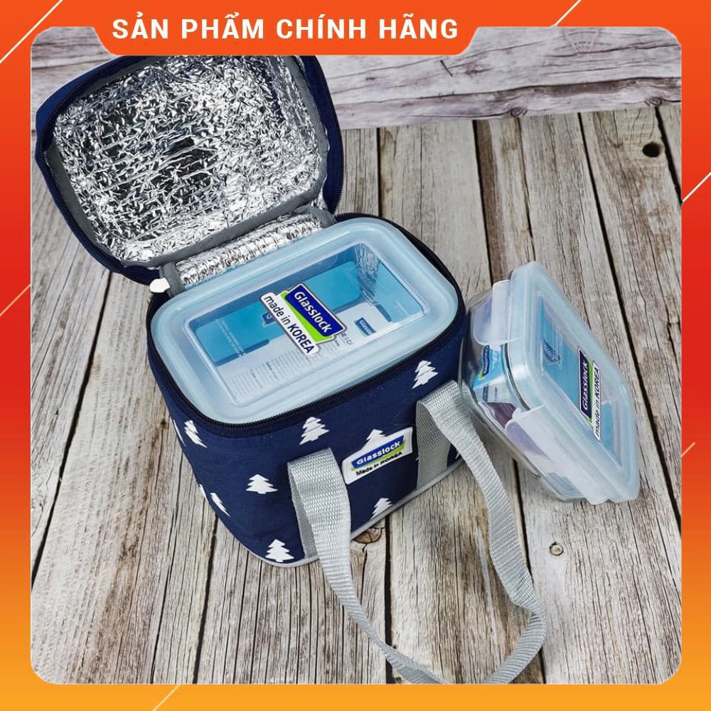Bộ 3 Hộp Thủy Tinh Cường Lực Glasslock 400ml Và 695ml x 2 + Túi Giữ Nhiệt ( họa tiết cây thông)