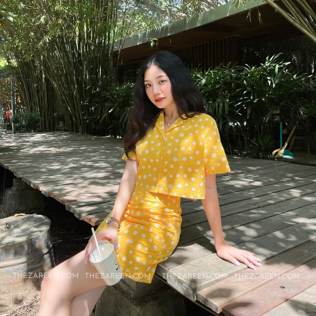 SET SƠ MI HOA CROPTOP ZAREEN VÀNG