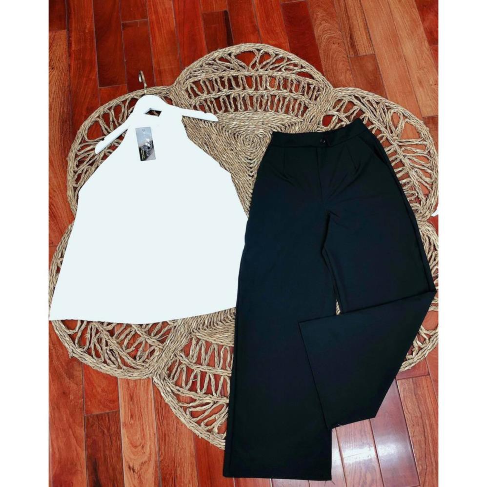 💃 Bộ Yếm Trắng Kèm Quần Suông Ống Rộng Đen Chất Đũi..Chất Đũi..Siêu Đẹp | BigBuy360 - bigbuy360.vn
