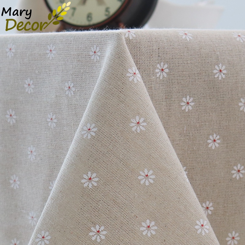 Khăn trải bàn tròn, chữ nhật, oval Quà tặng vải bố linen trang trí nhà cửa giá tốt - Hoa cúc trắng KB-I02