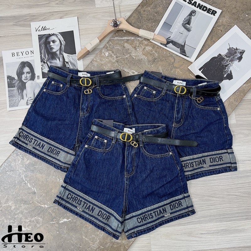 Quần short jean chân chữ kèm đai