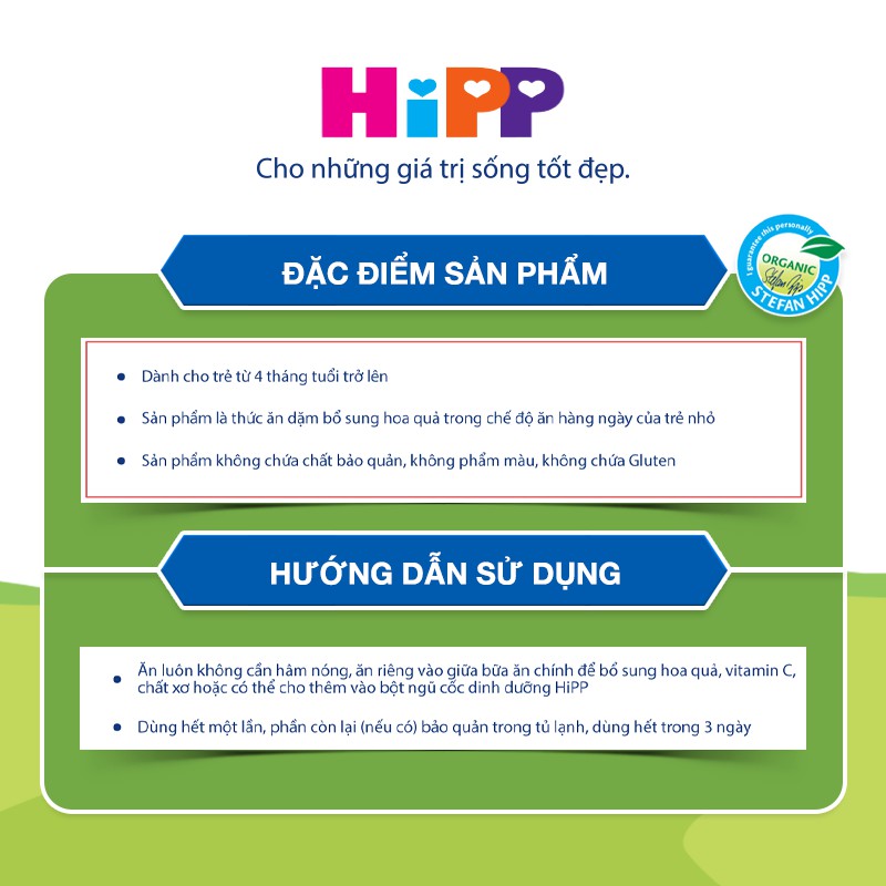 Dinh dưỡng đóng lọ ăn dặm HiPP Organic Chuối, Đào, Táo - 125g