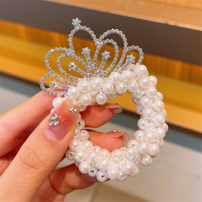 Dây Buộc Tóc Hình Vương Miện Đính Ngọc Trai Xinh Xắn Cho Bé Gái