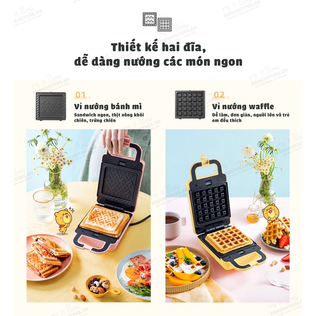 [BH 18 THÁNG] [TẶNG ĐẦU CHUYỂN] Máy kẹp Sandwich Bear chính hãng DBC-P06N2, nướng bánh mì bánh ốc quế WAFFLE