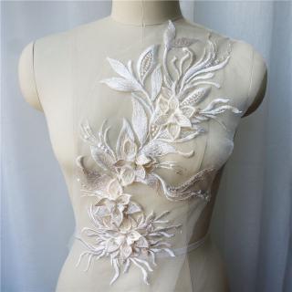 Champagne Thêu Ren Đính Hạt May Vải Hoa Cổ Miếng Dán Áo Cưới Cô Dâu DIY