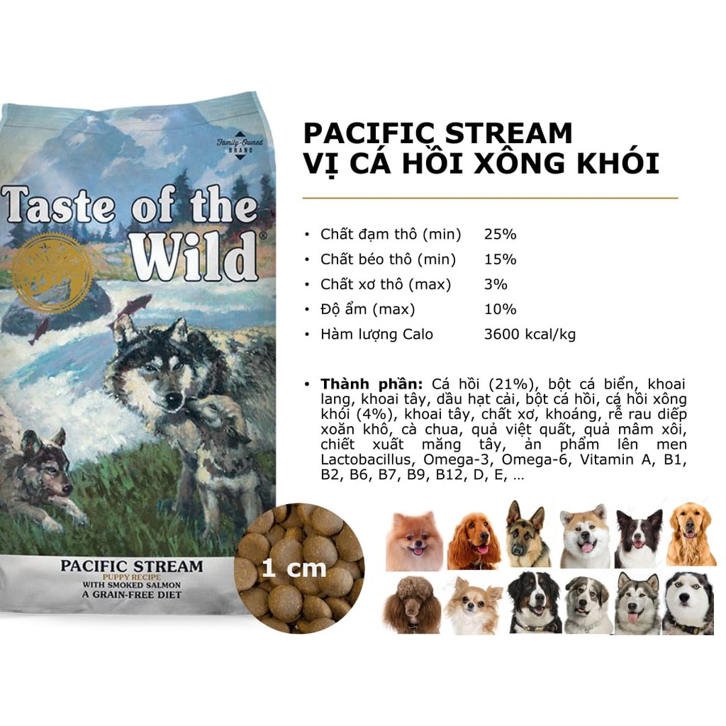 [DINH DƯỠNG CAO] 2KG THỨC ĂN HẠT CHO CHÓ TRƯỞNG THÀNH TASTE OF THE WILD PACIFIC STREAM vị Cá Hồi Xông Khói