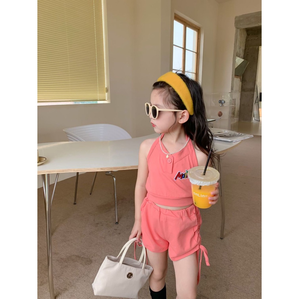 Set Đồ Thể Thao Mùa Hè 48 Giờ Gồm Áo Ba Lỗ Phong Cách Phương Tây Cho Bé Gái