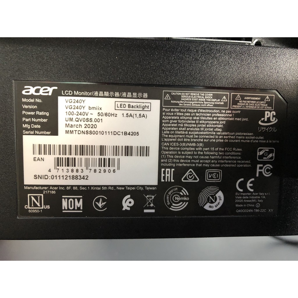 Màn hình Acer VG240Y FHD/ IPS/ 75Hz/ 1ms/ 250nits/ Freesync | BigBuy360 - bigbuy360.vn